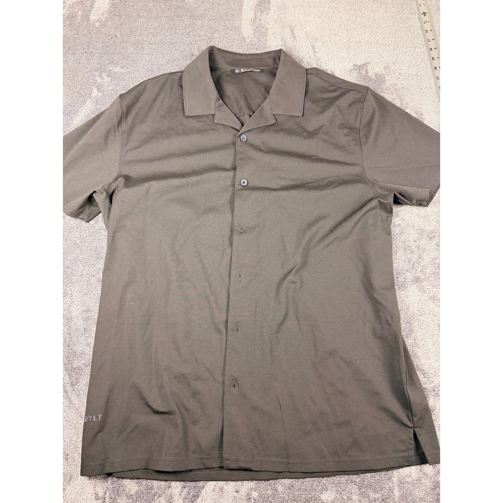 BYLT Premium Basics Mens XL Black Short Sleeve Button Down Camp Collar Shirt